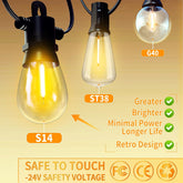 Outdoor Festoon Lights 24V 15M with Remote, IP65 Waterproof S14 Bulbs